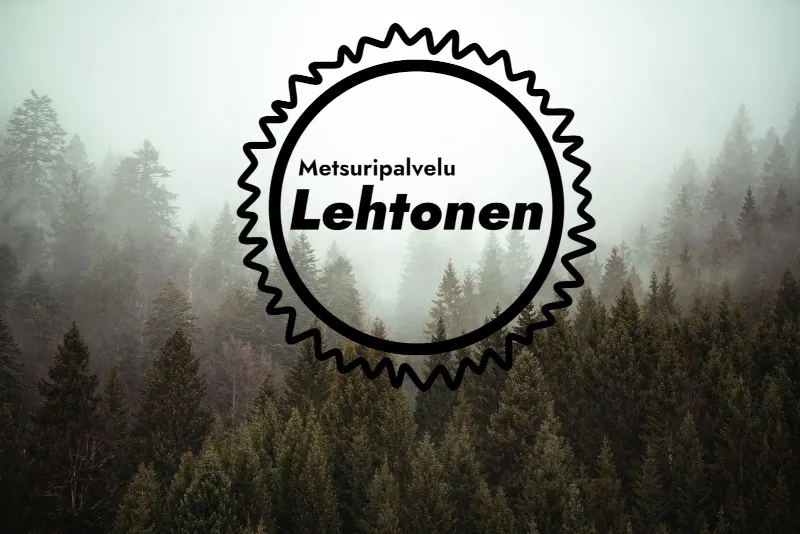 Metsuripalvelu Lehtonen logo. Taustalla kuva Pohjois-Savon metsästä Kuopion seudulla.